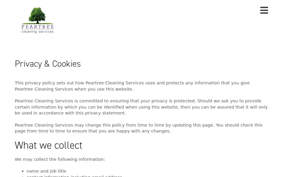 Screenshot of peartreecleaning.co.uk