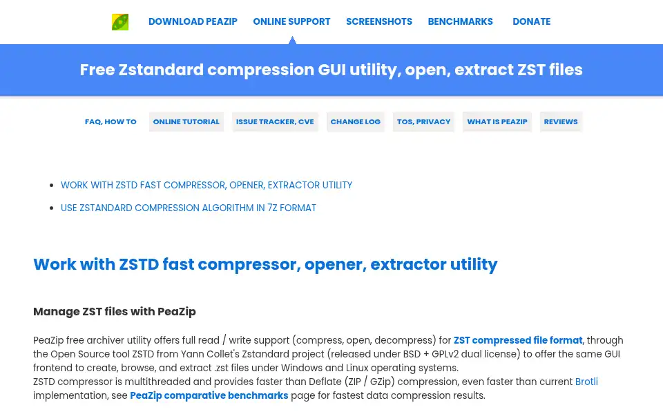 Screenshot of peazip.github.io