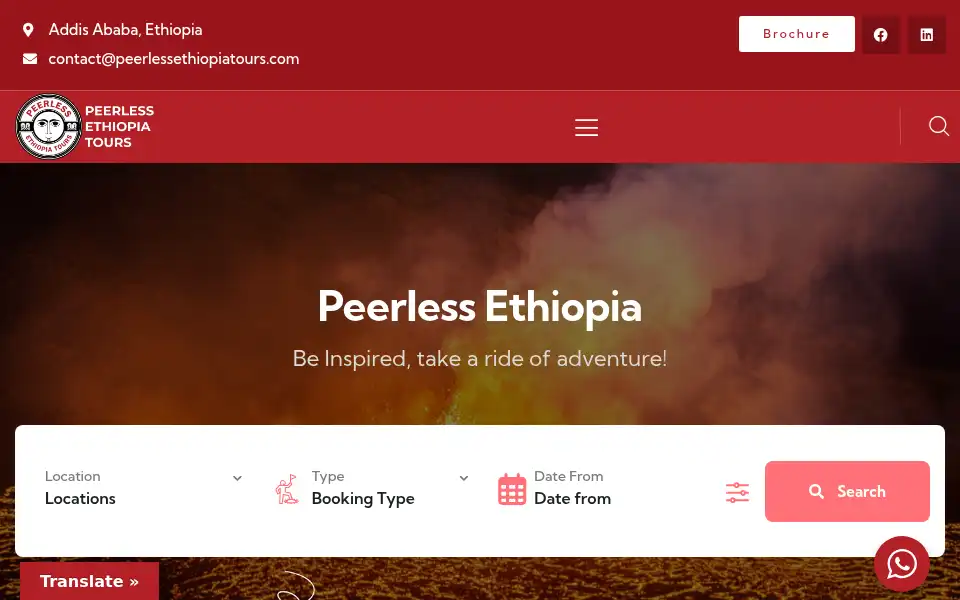 Screenshot of peerlessethiopiatours.com