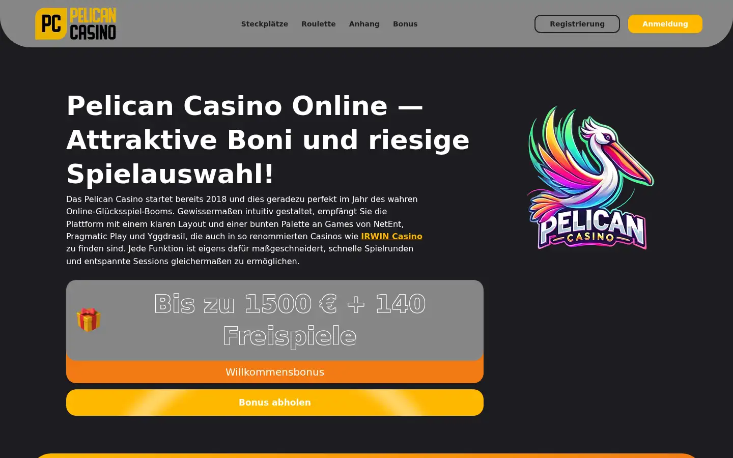 Screenshot of pelicancasino.de.com