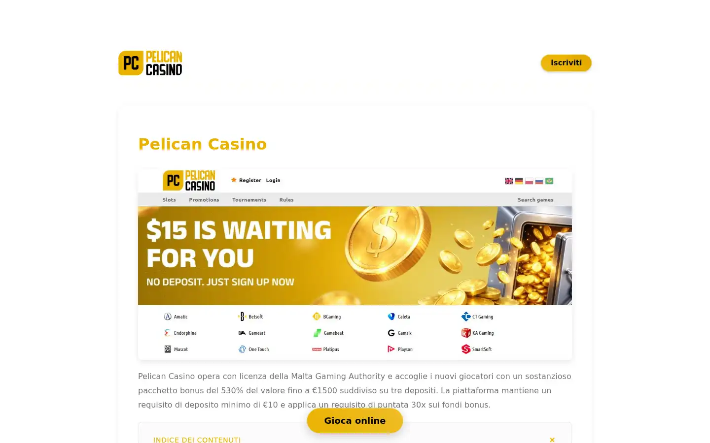 Screenshot of pelicancasino.it