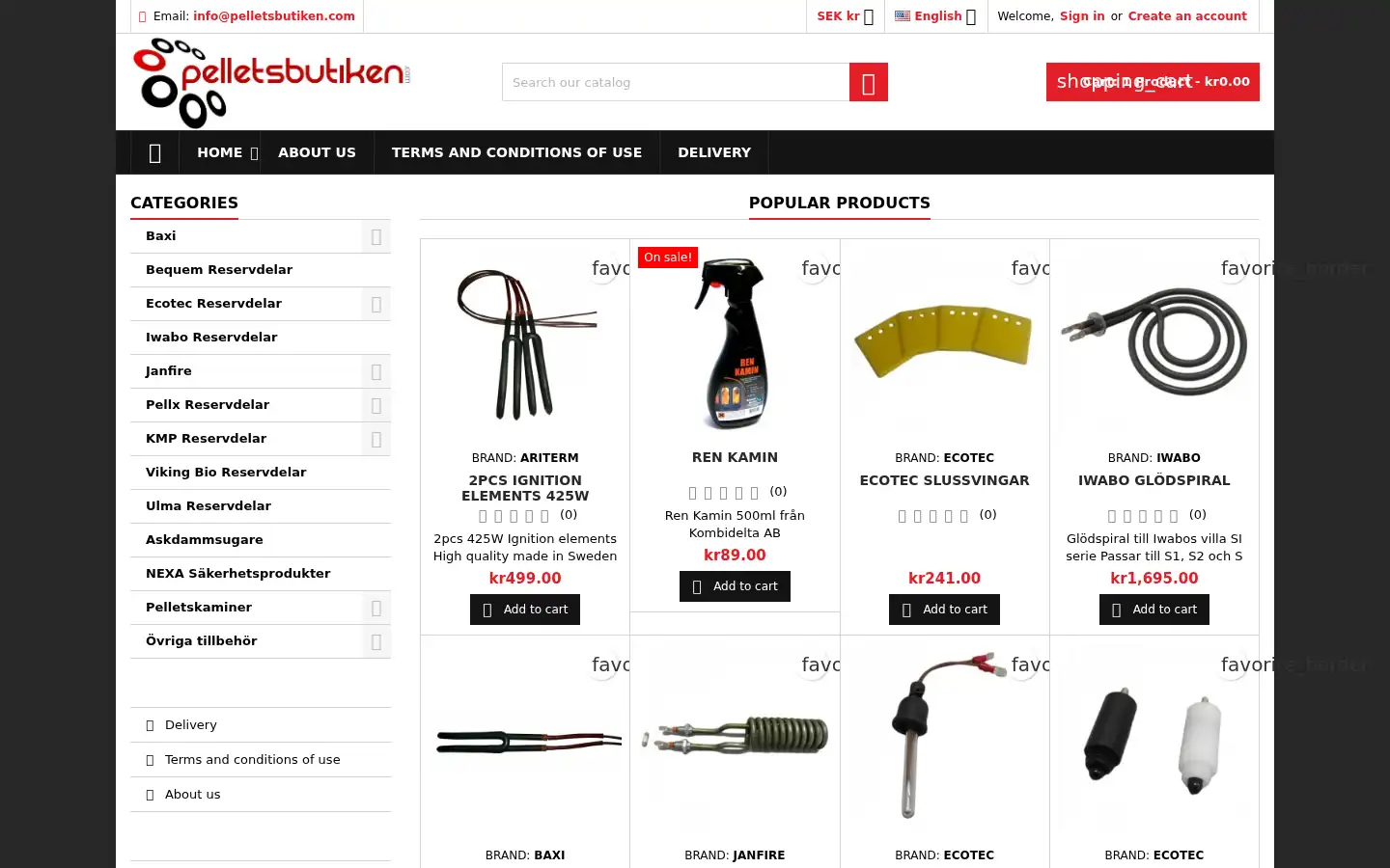 Screenshot of pelletsbutiken.com