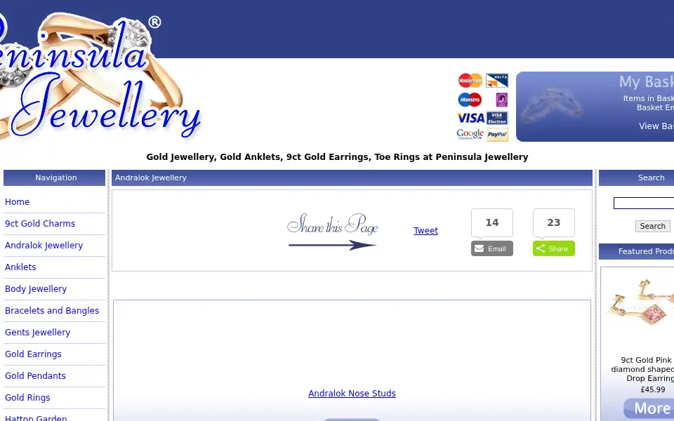 Screenshot of peninsulajewellery.co.uk