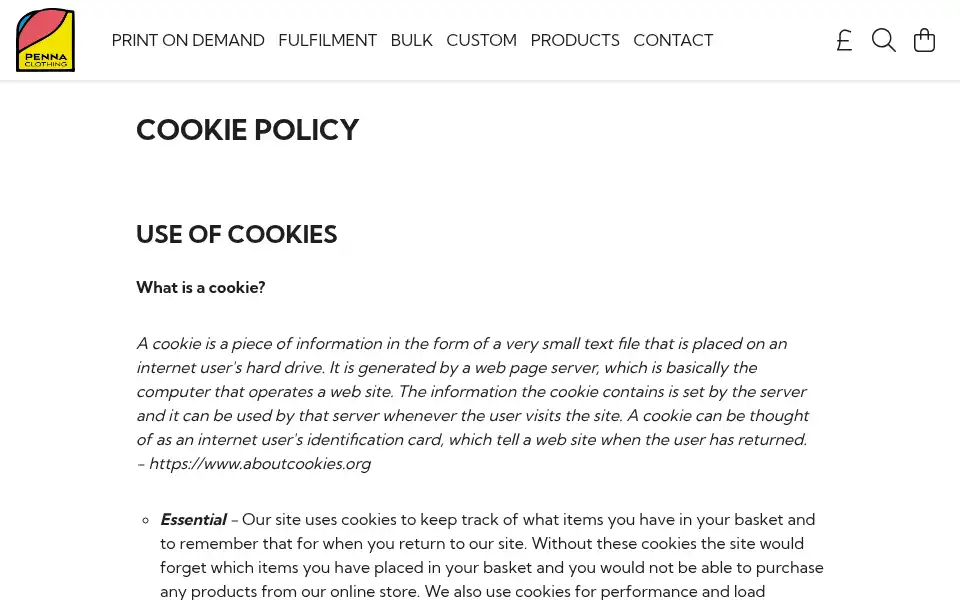 Screenshot of penna-clothing.com