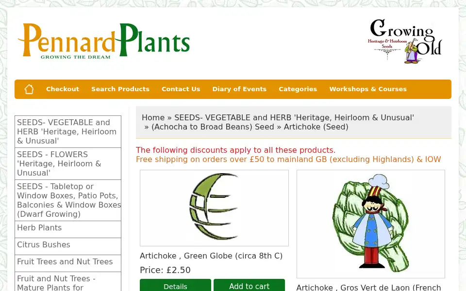 Screenshot of pennardplants.com