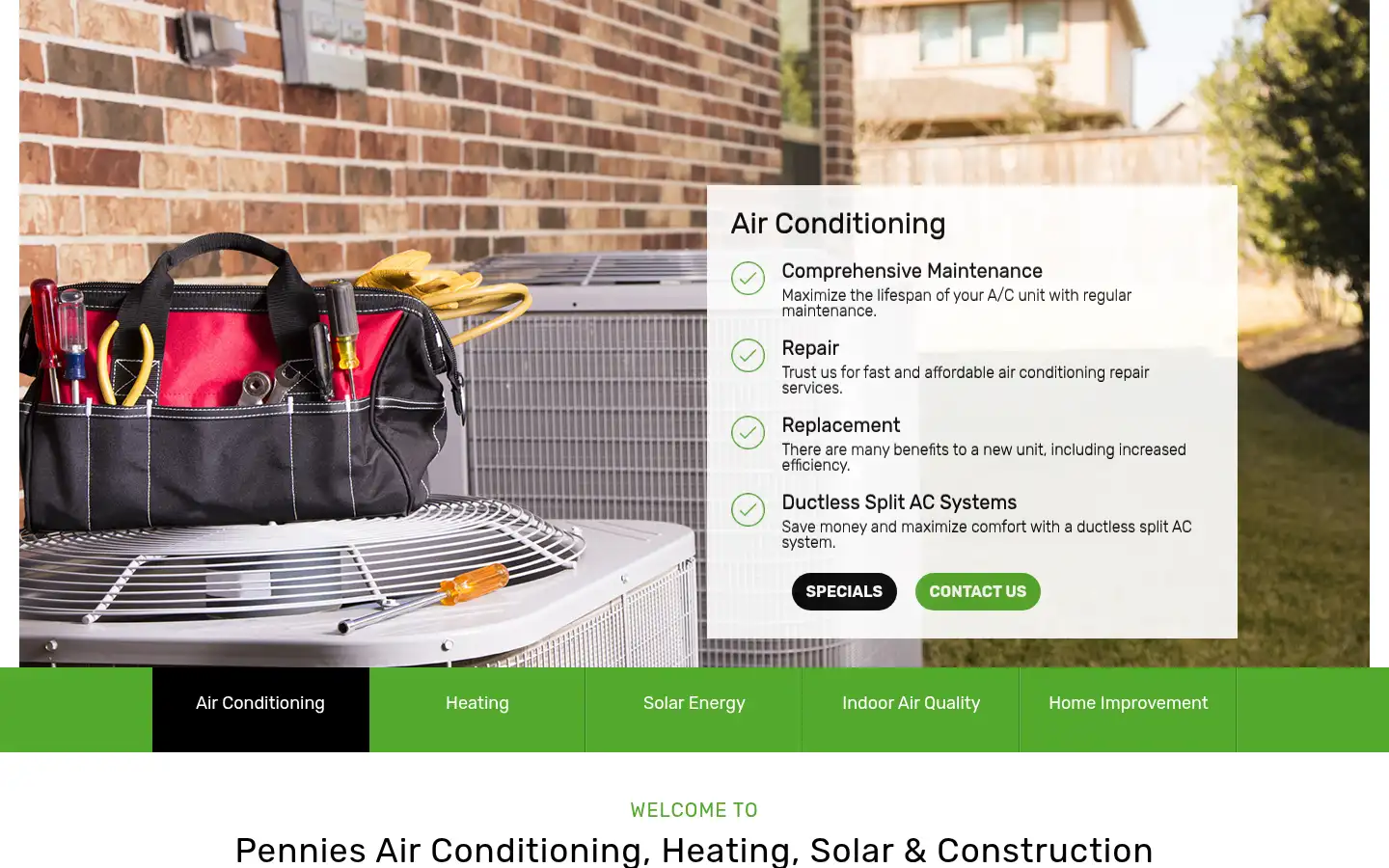 Screenshot of penniessolarandair.com