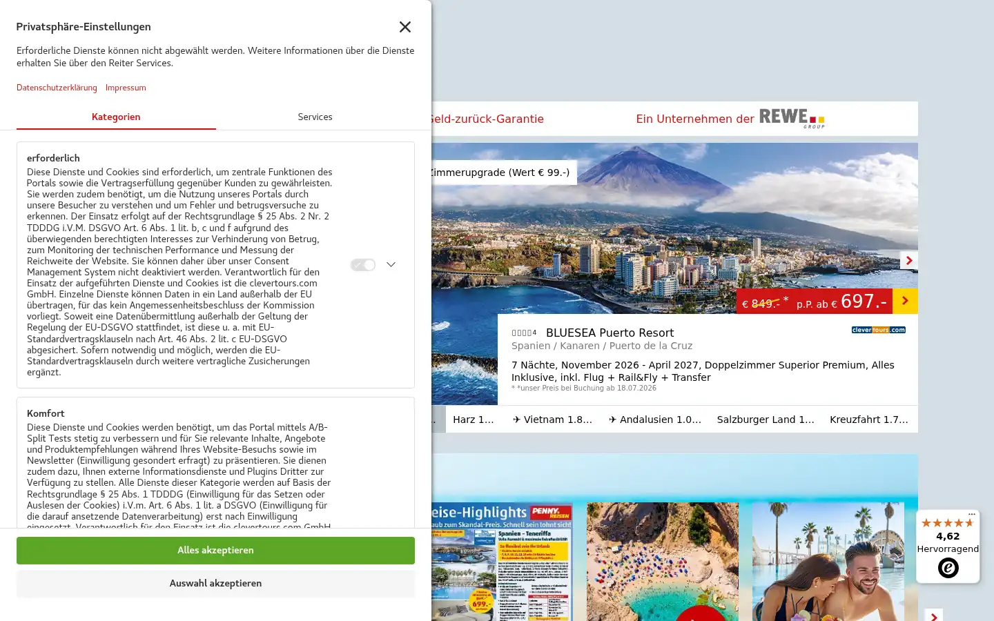 Screenshot of penny-reisen.de
