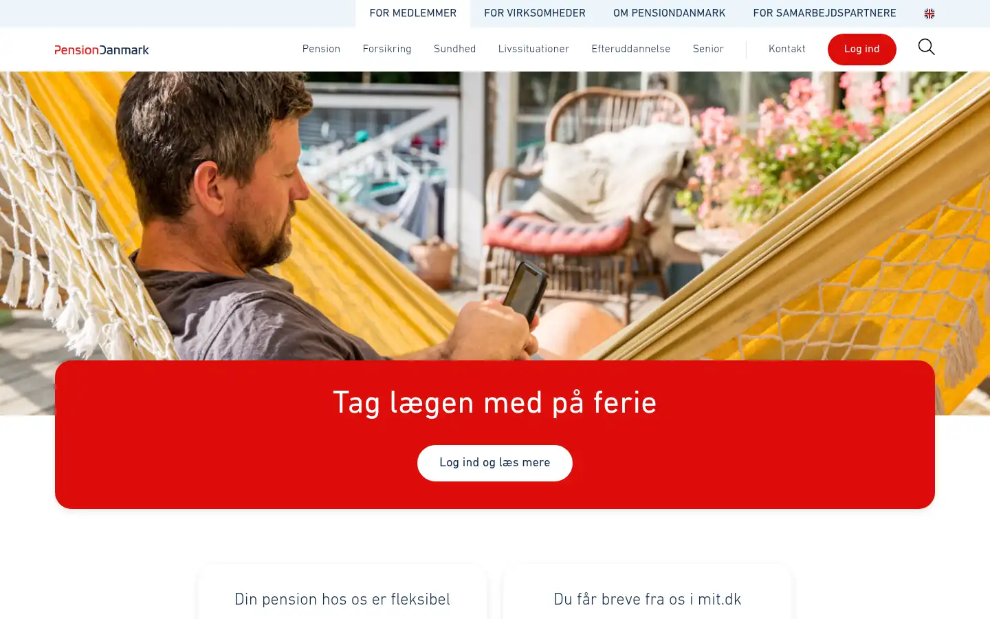 Screenshot of pension.dk