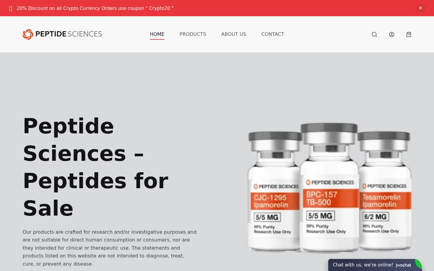 Screenshot of peptidescienceslabs.com