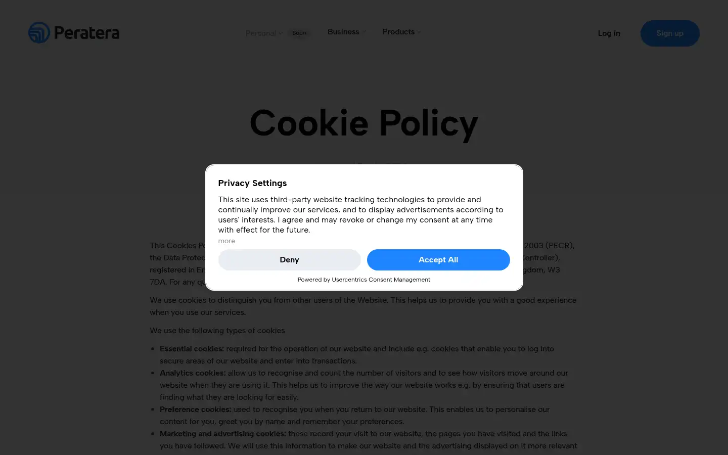 Screenshot of peratera.co.uk