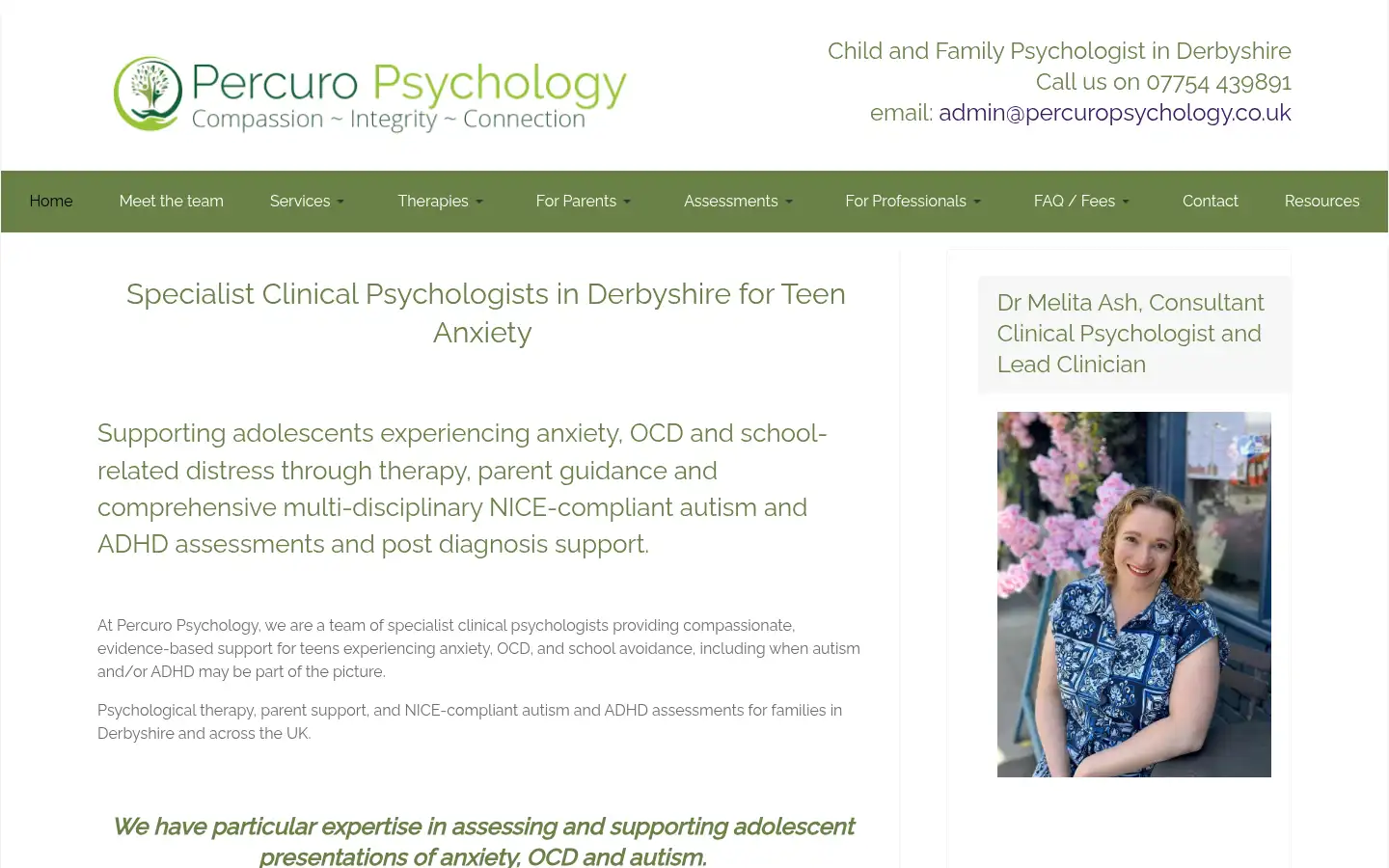 Screenshot of percuropsychology.co.uk