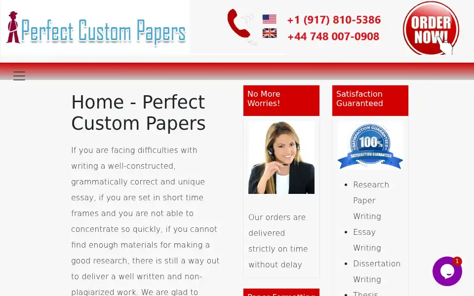Screenshot of perfectcustompapers.com