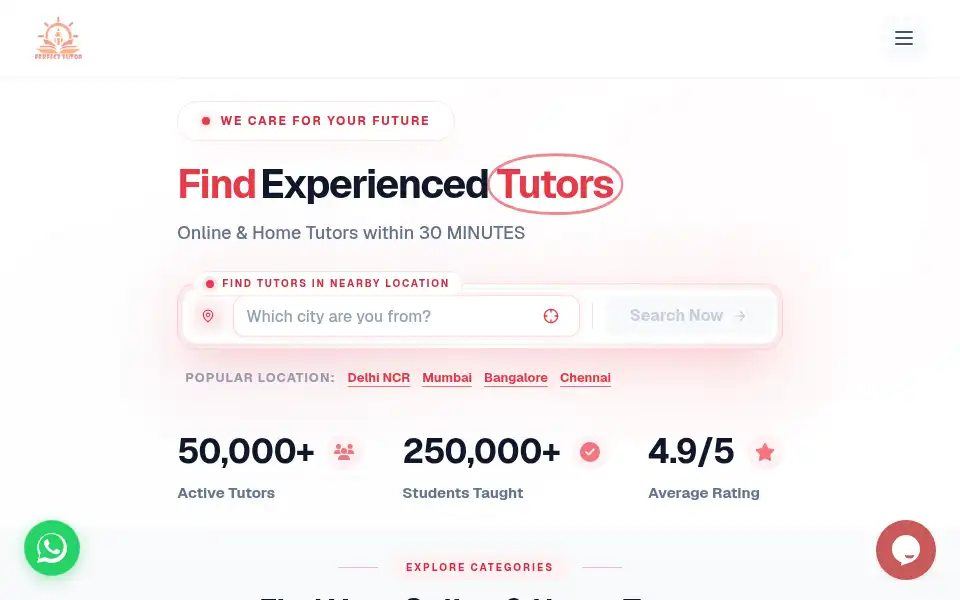 Screenshot of perfecttutor.in