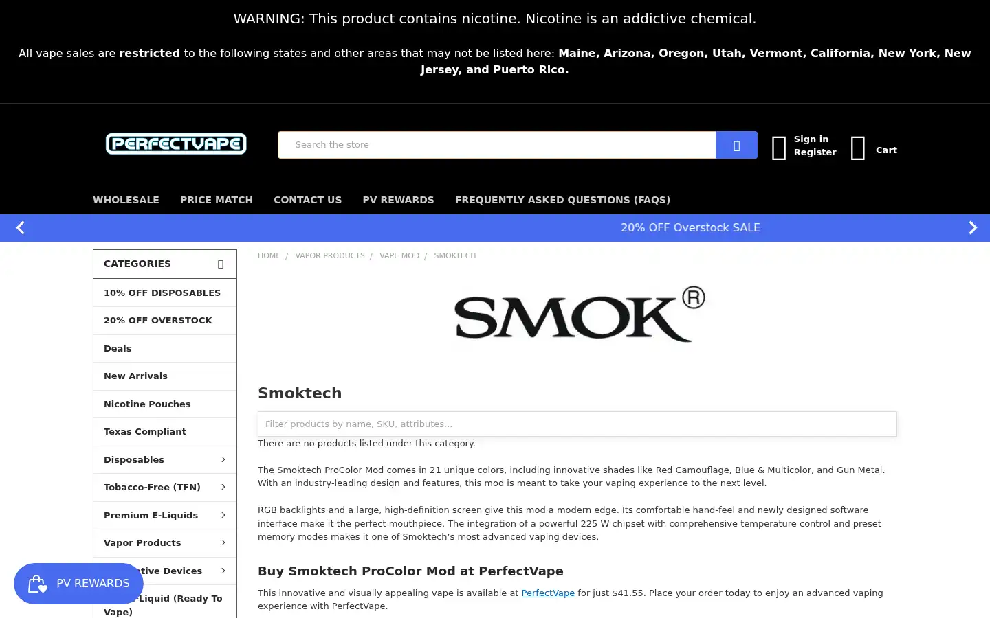 Screenshot of perfectvape.com
