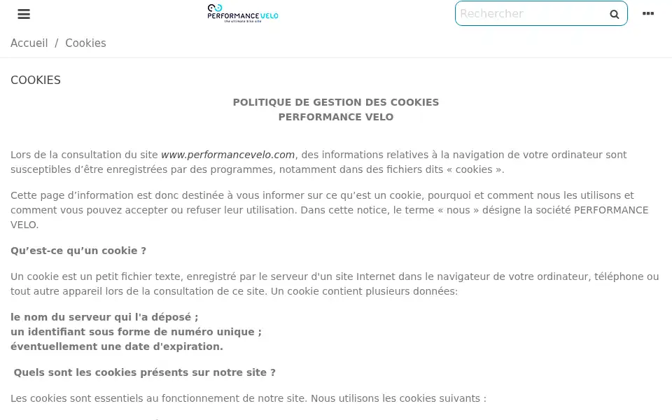 Screenshot of performancevelo.com