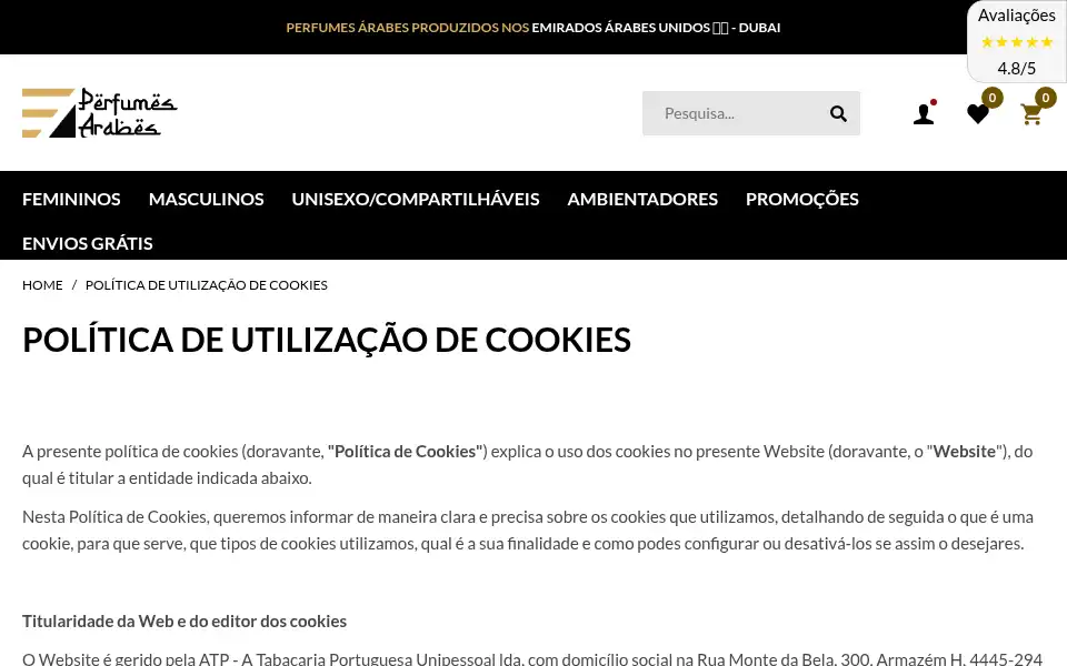 Screenshot of perfumesarabes.pt