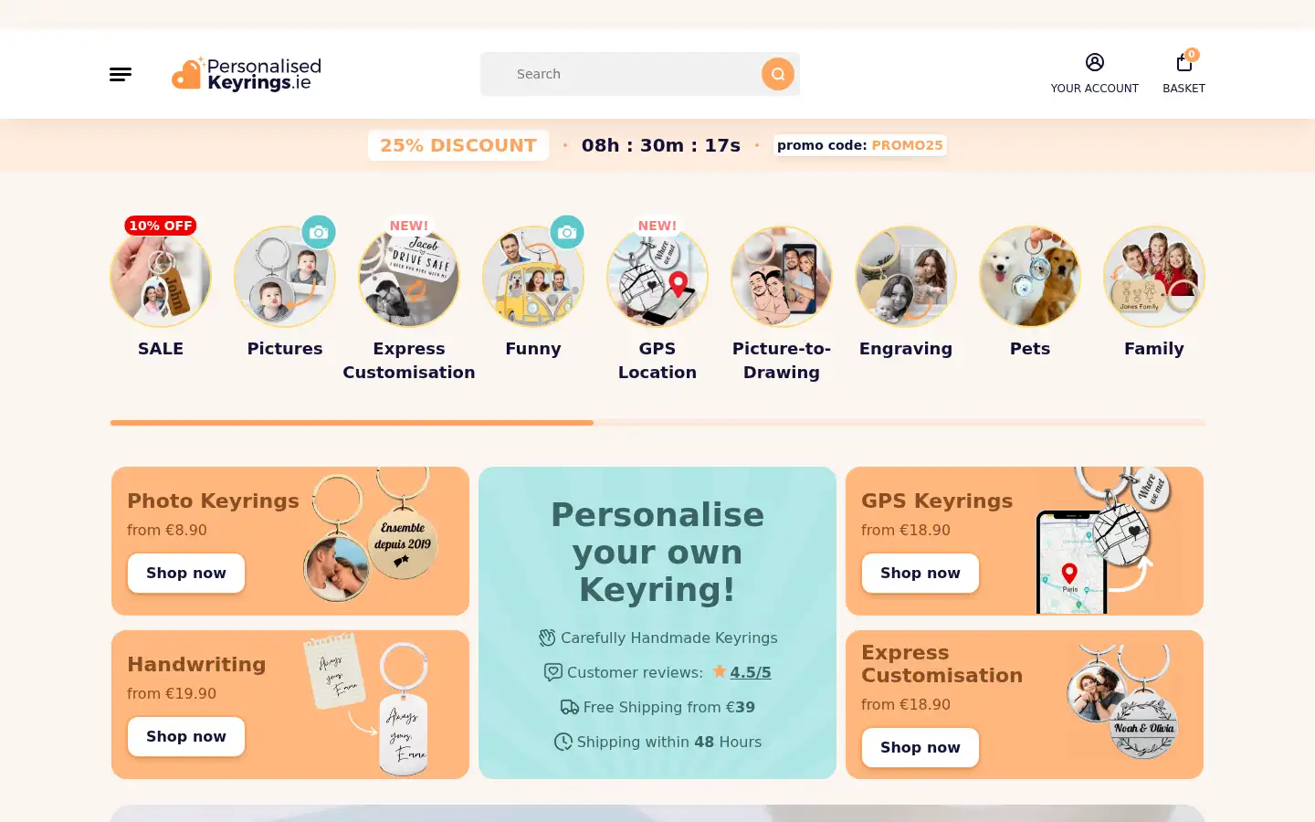 Screenshot of personalisedkeyrings.ie