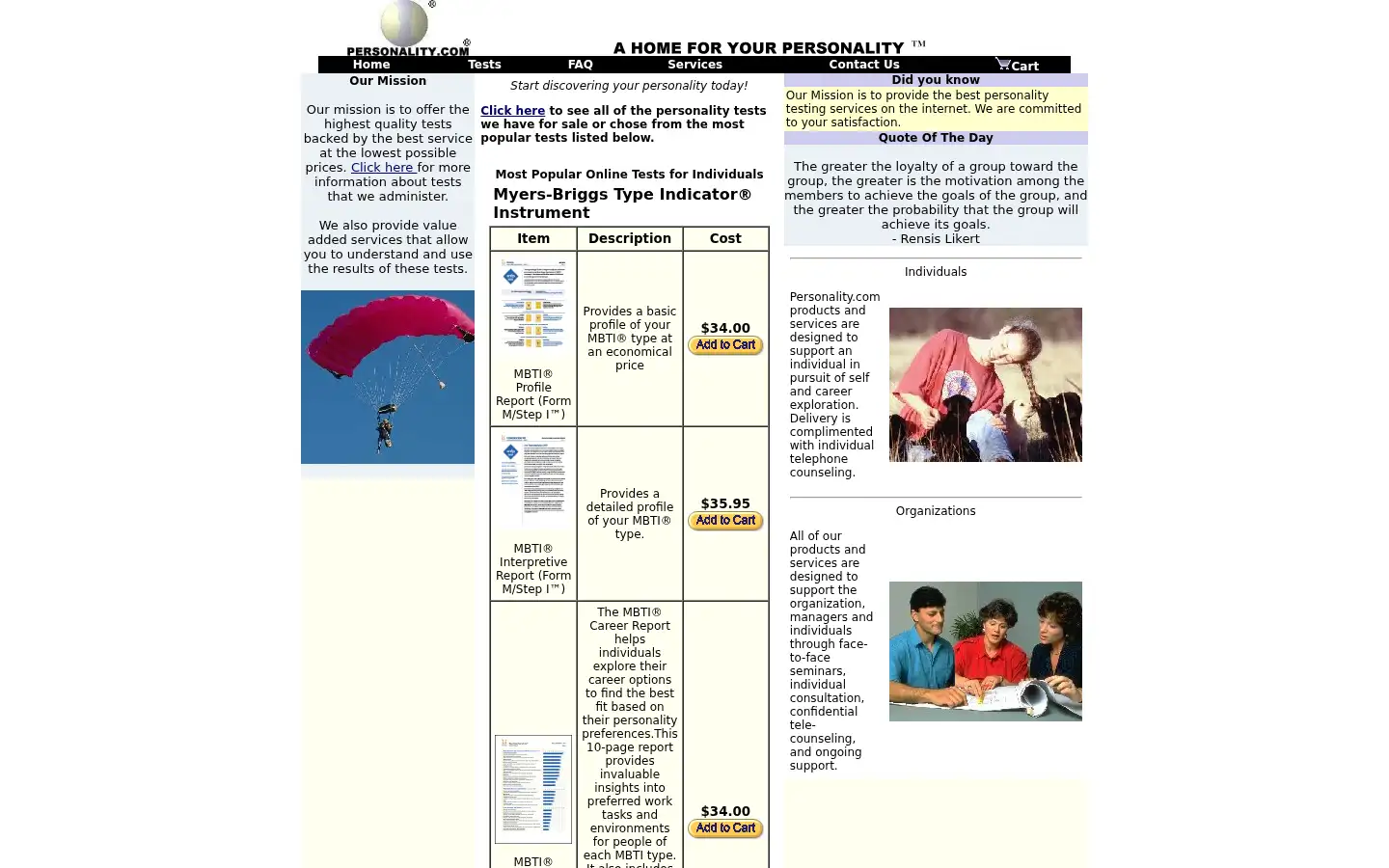 Screenshot of personality.com