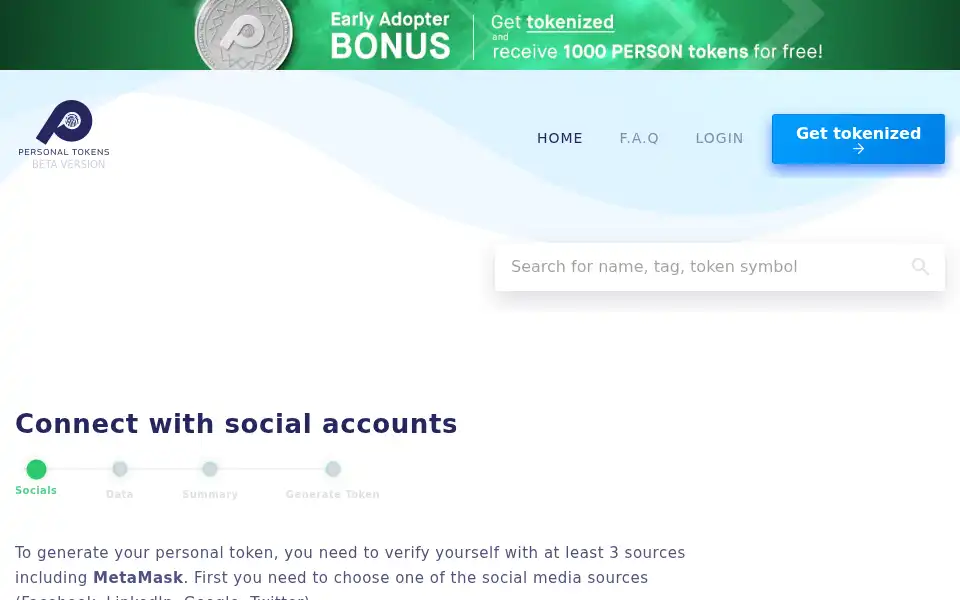 Screenshot of personaltokens.io