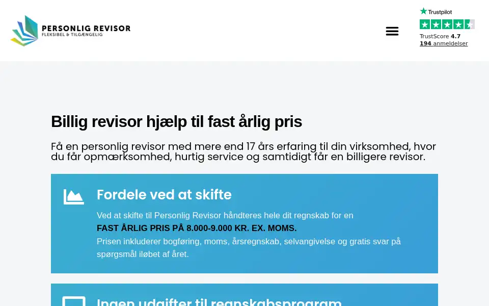 Screenshot of personligrevisor.dk