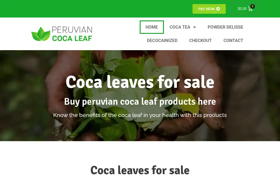 Screenshot of peruviancocaleaf.com