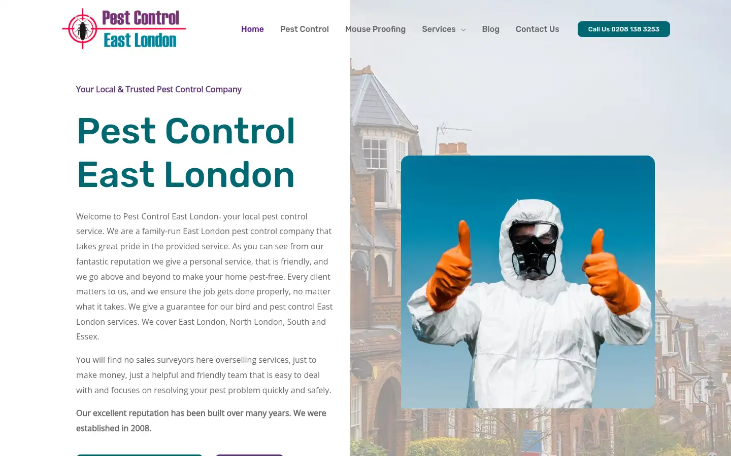 Screenshot of pestcontrolineastlondon.com