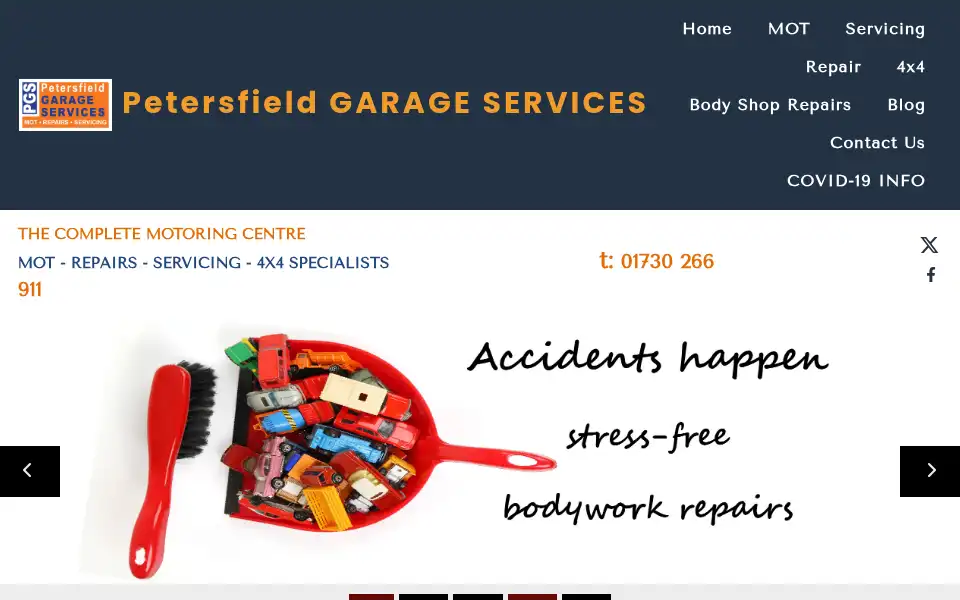 Screenshot of petersfieldgarageservices.co.uk