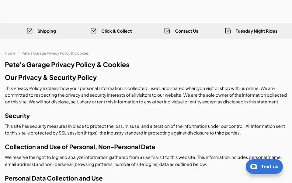 Screenshot of petesgarage.com