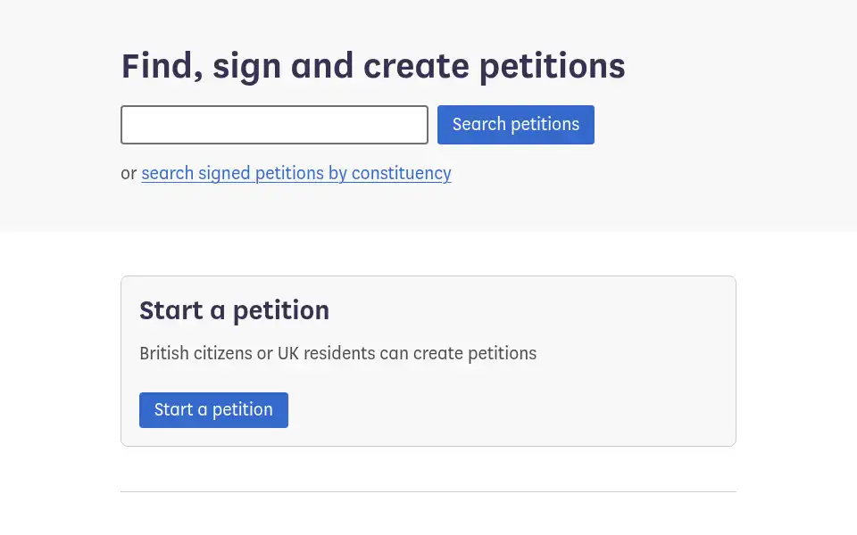 Screenshot of petition.parliament.uk