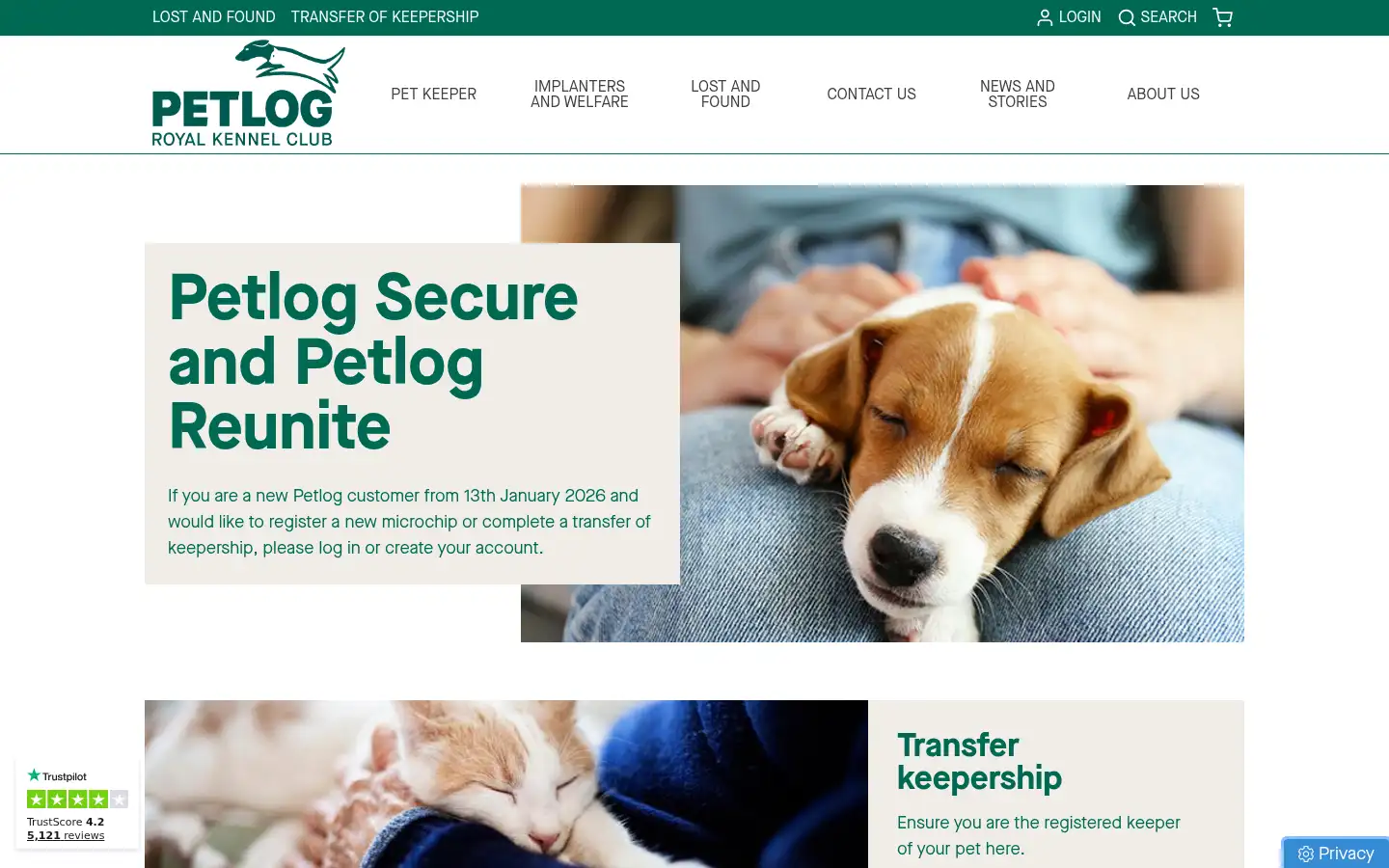 Screenshot of petlog.org.uk