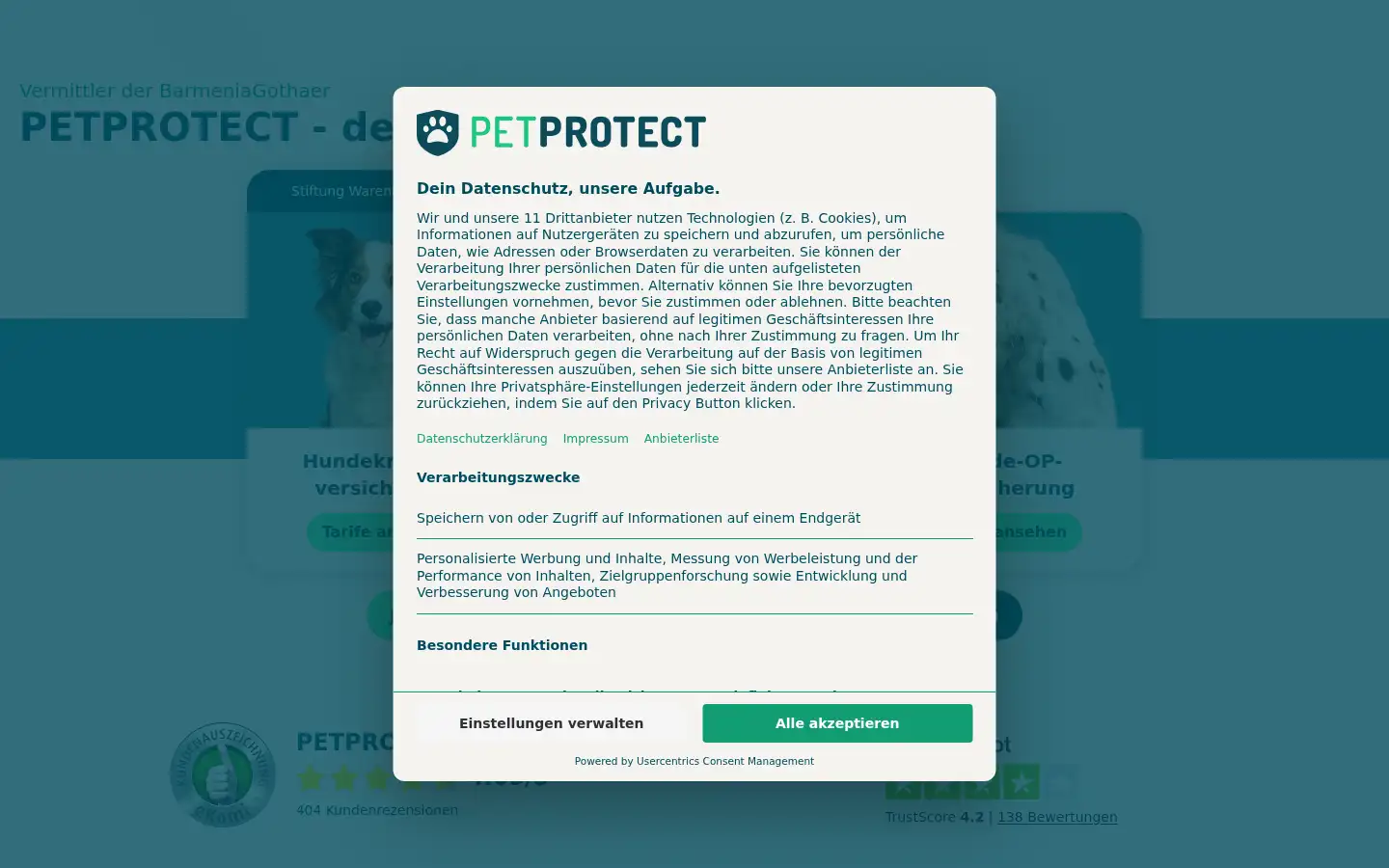 Screenshot of petprotect.de