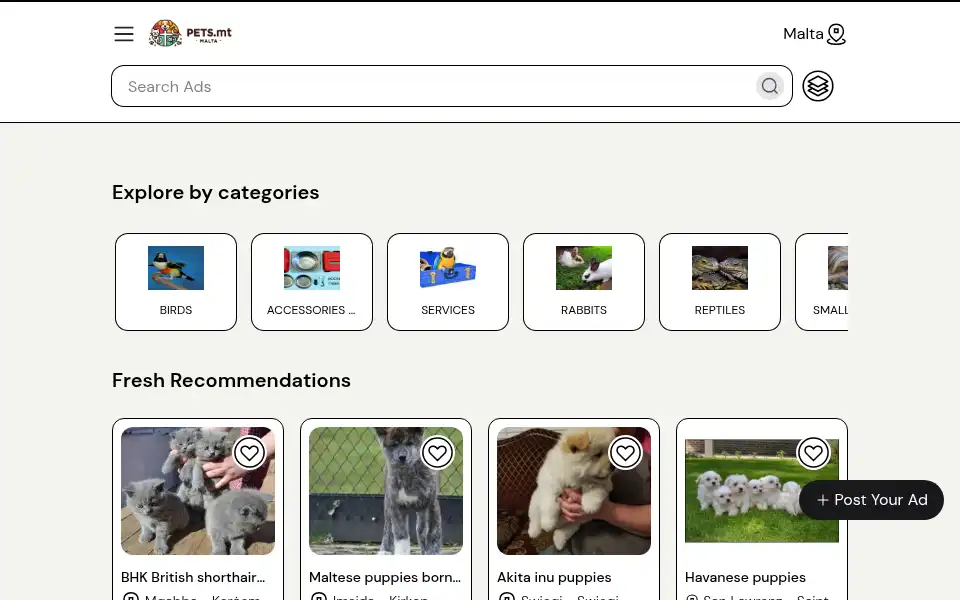 Screenshot of pets.com.mt