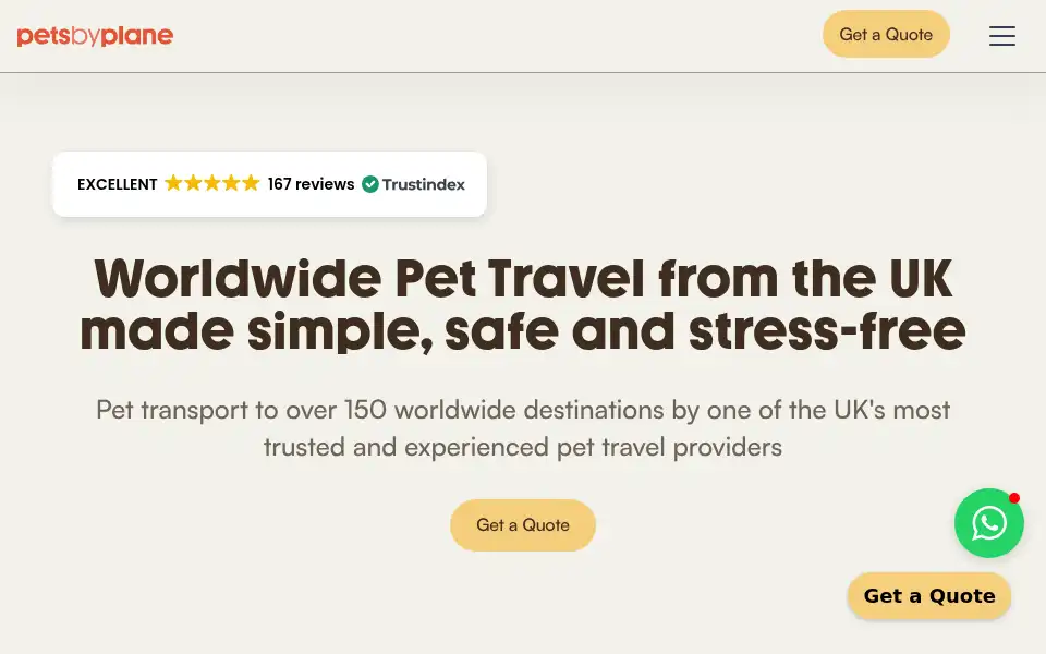 Screenshot of petsbyplane.com