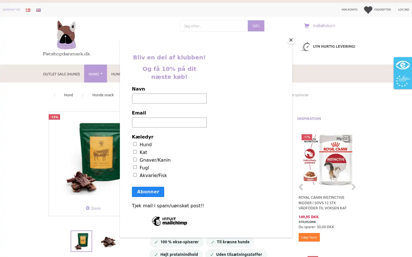 Screenshot of petshopdanmark.dk
