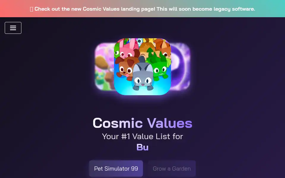 Screenshot of petsimulatorvalues.com