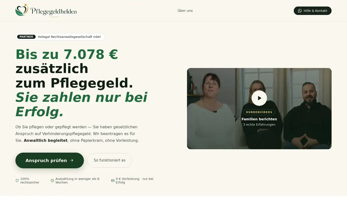 Screenshot of pflegegeldhelden.de