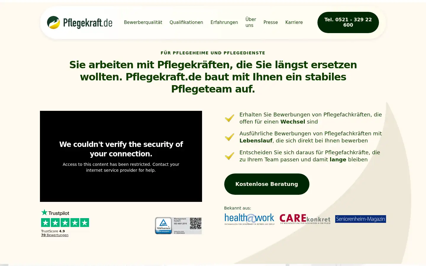 Screenshot of pflegekraft.de