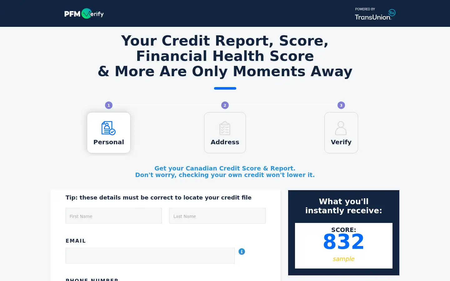 Screenshot of pfmverify.ca