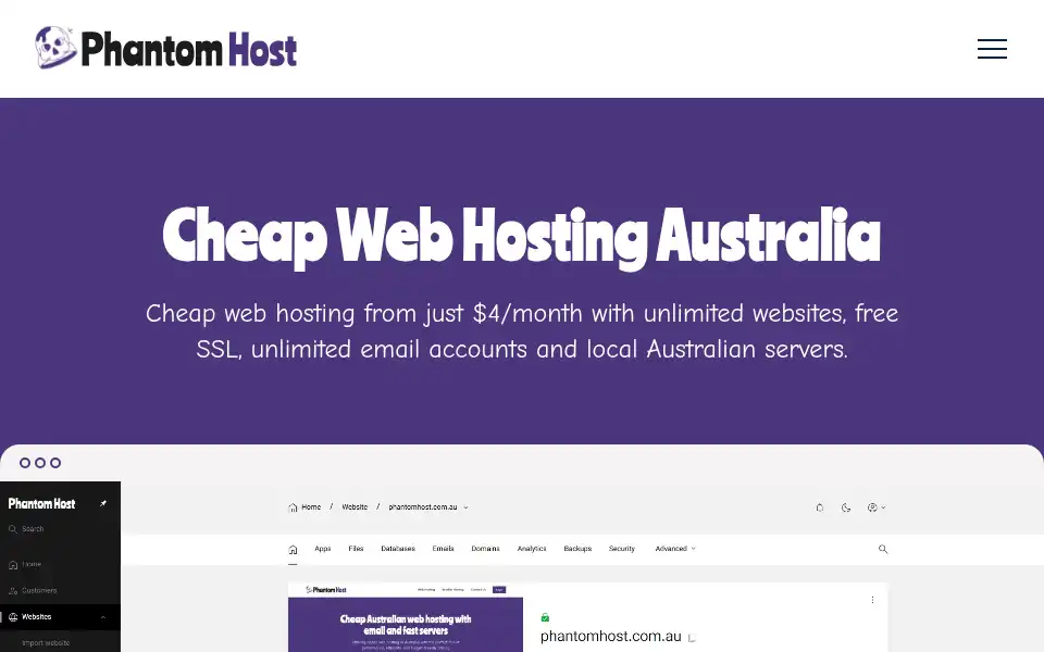 Screenshot of phantomhost.com.au