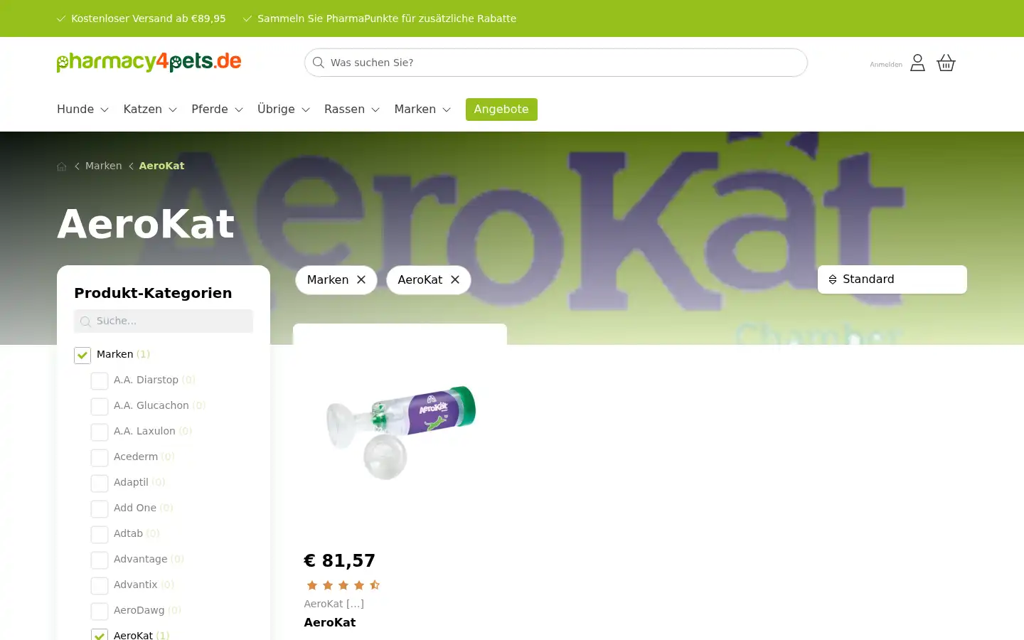 Screenshot of pharmacy4pets.de