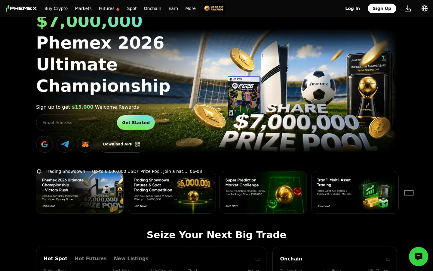 Screenshot of phemex.com