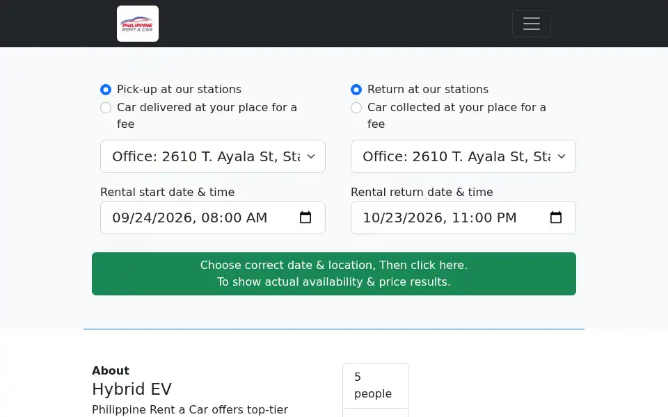 Screenshot of philippinerentacar.com