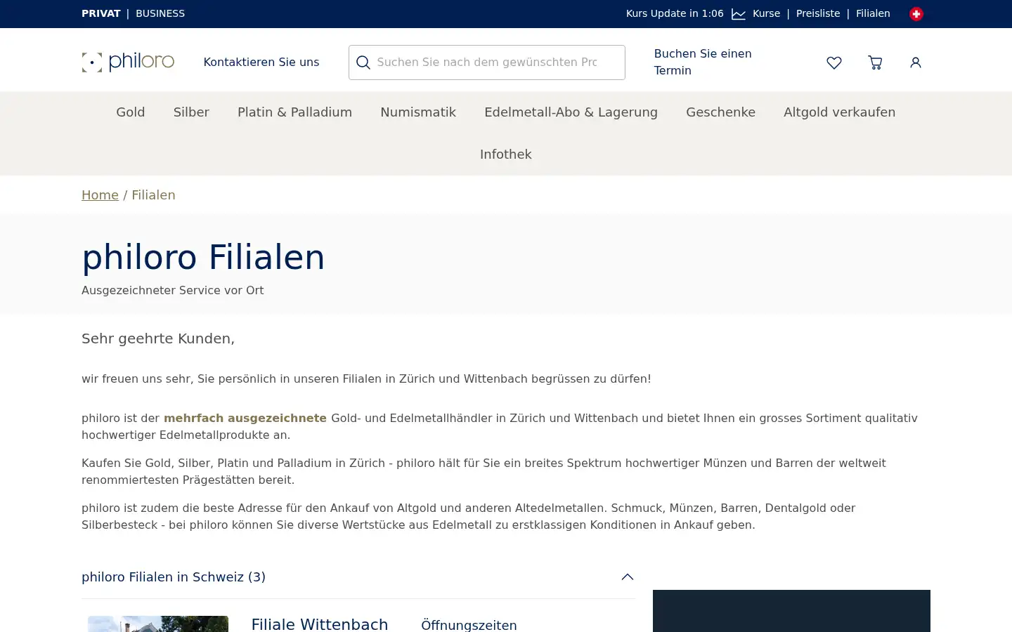 Screenshot of philoro.ch