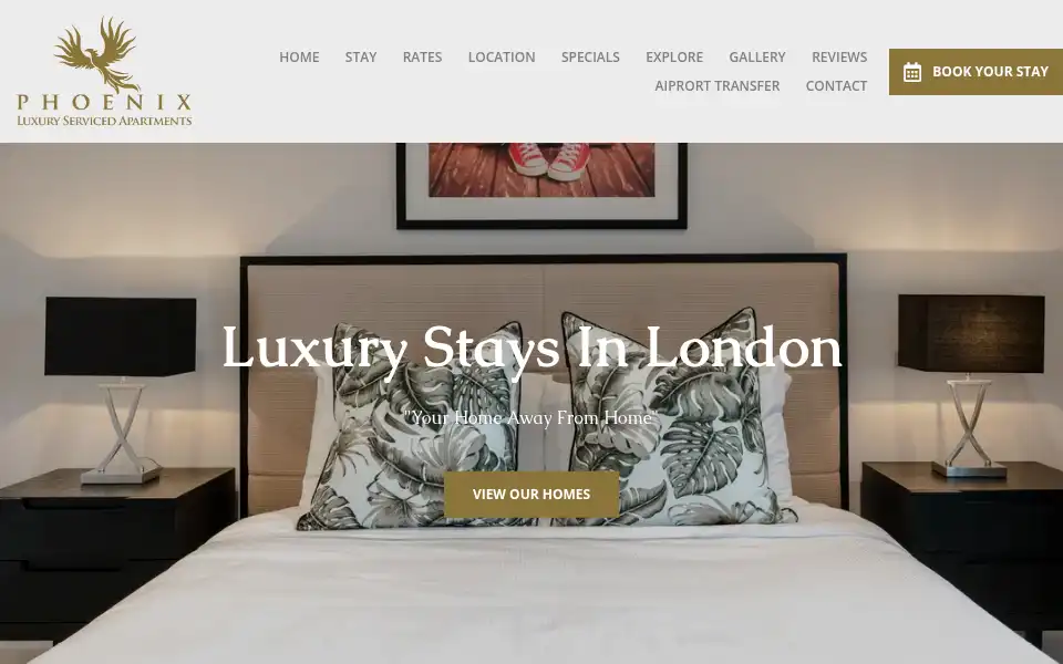 Screenshot of phoenixluxurystays.co.uk