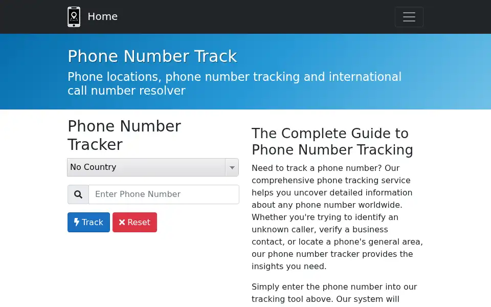 Screenshot of phonenumbertrack.com