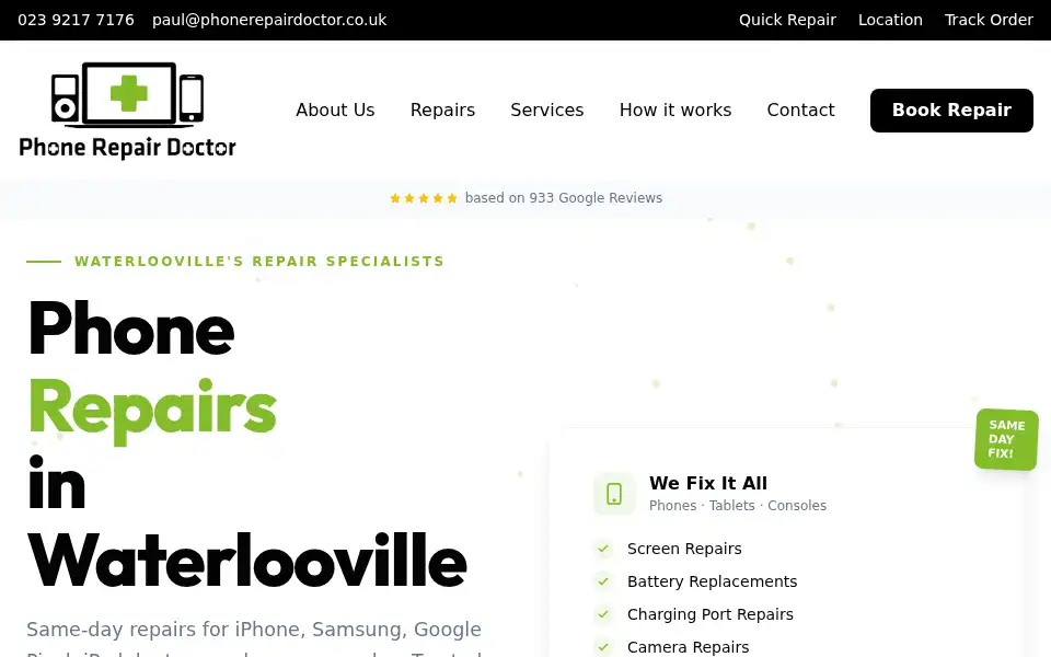 Screenshot of phonerepairdoctor.co.uk
