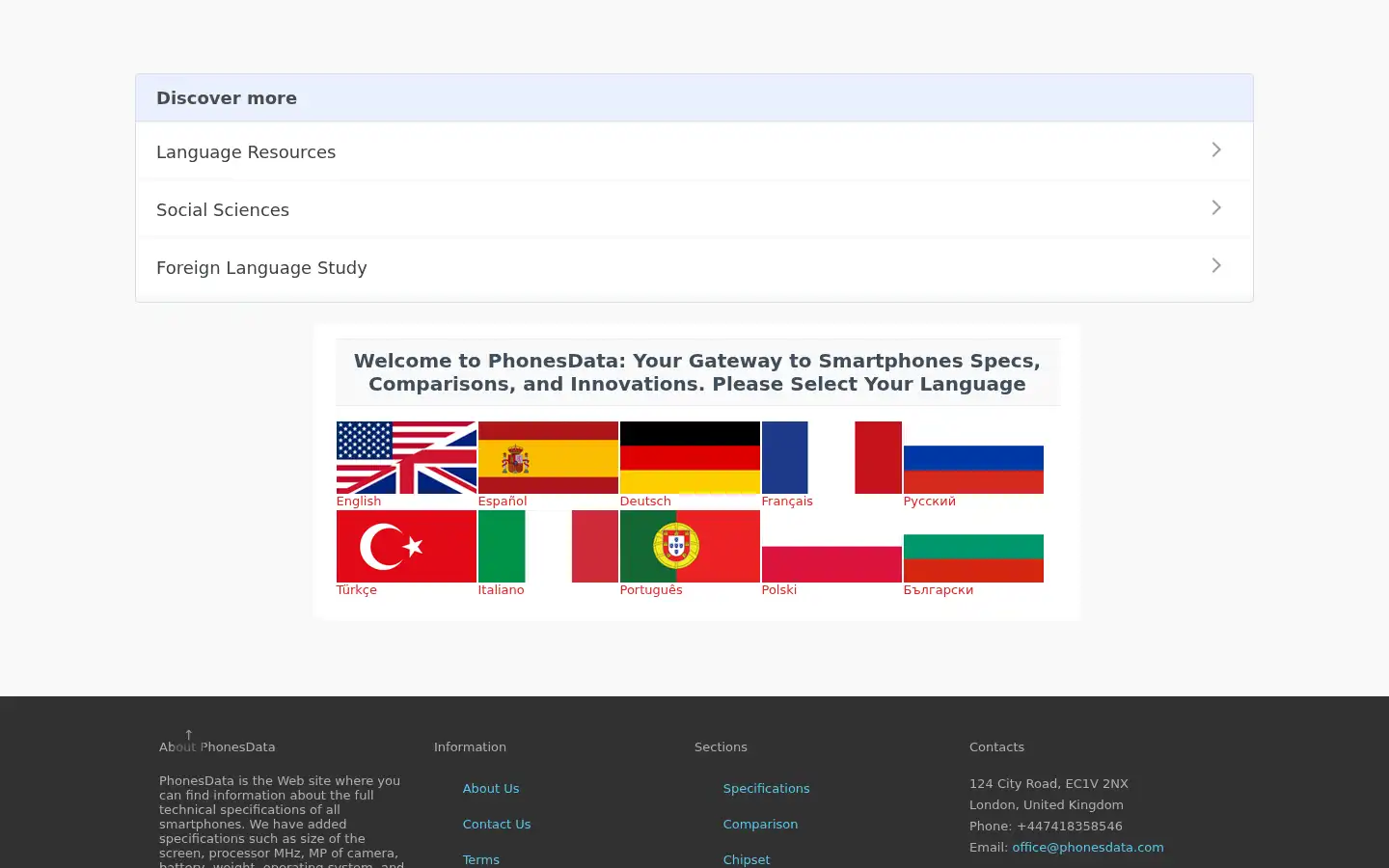 Screenshot of phonesdata.com