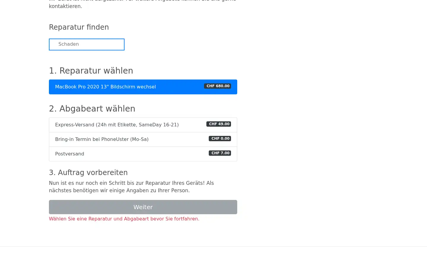 Screenshot of phoneuster.ch