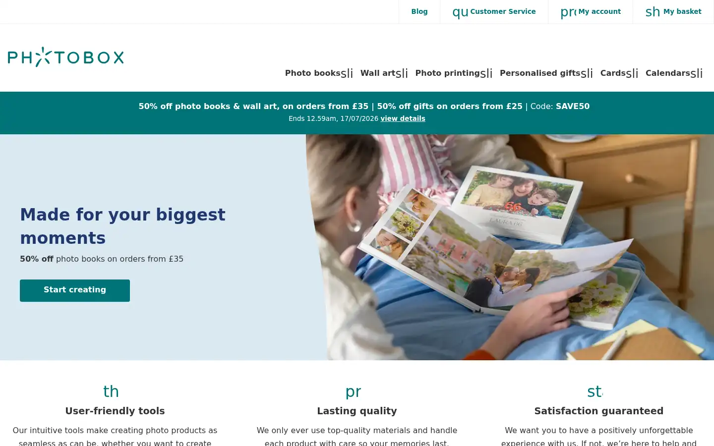 Screenshot of photobox.co.uk