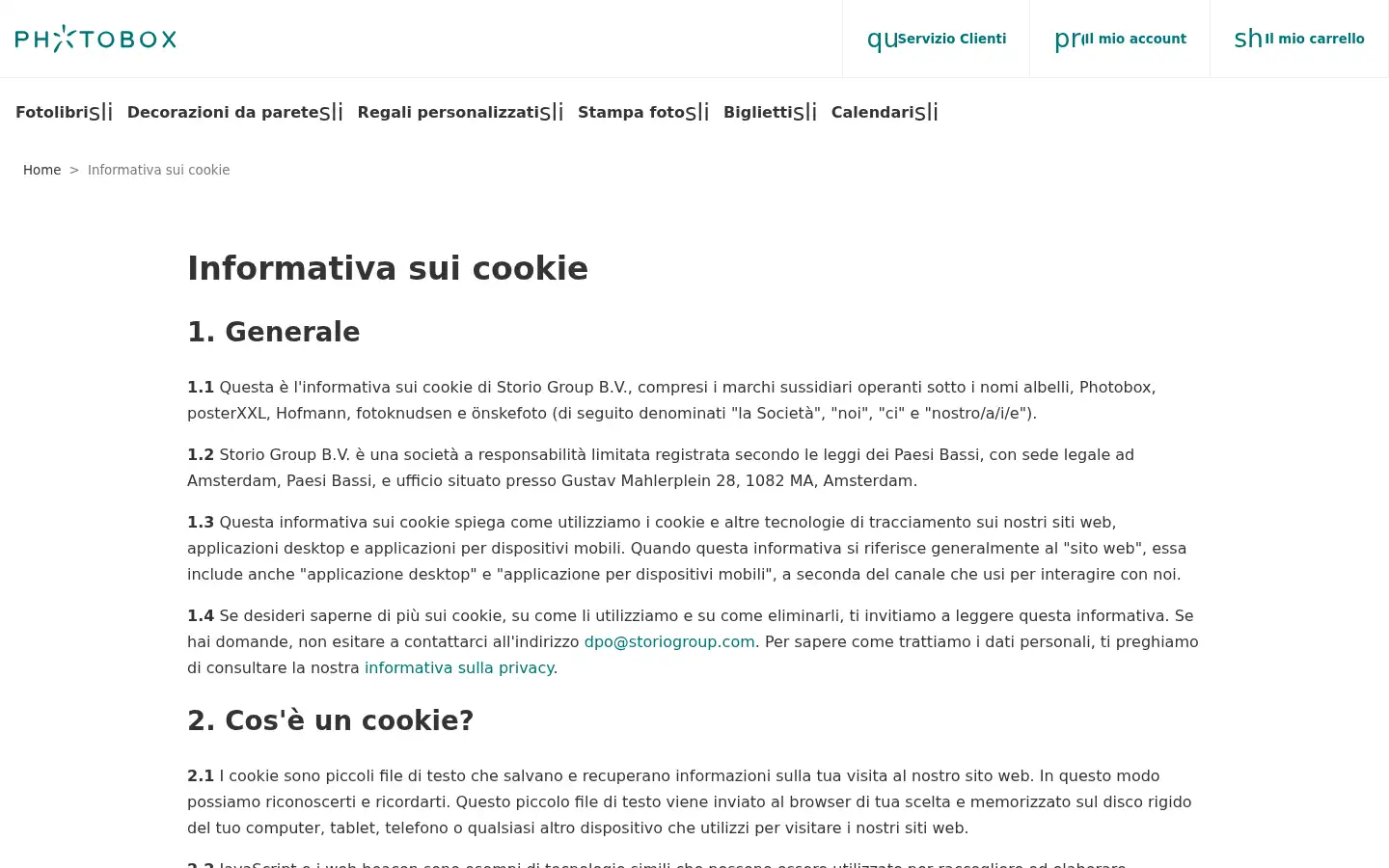 Screenshot of photobox.it